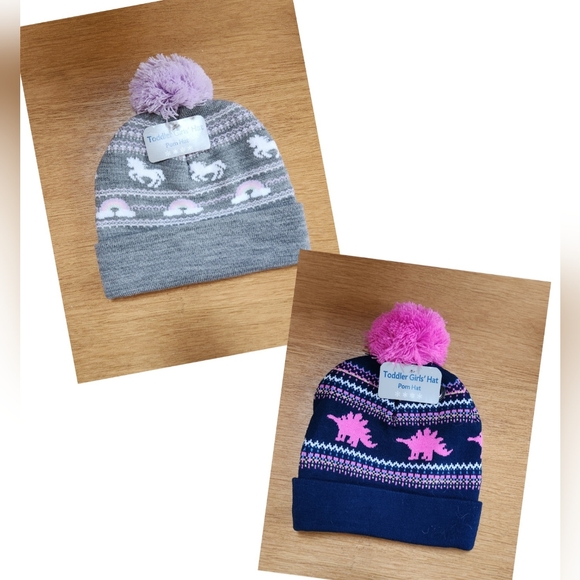 Toddlers Girls Pom Beanie Hats ~2 pack~ New with tags! - Picture 1 of 4